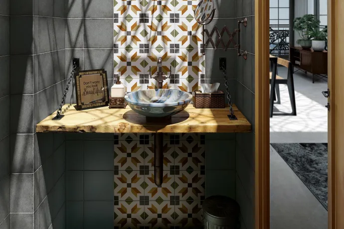  Ambiente porcelanico artnouveau_charcoalgrey_cypressgreen_empirecolor_bath