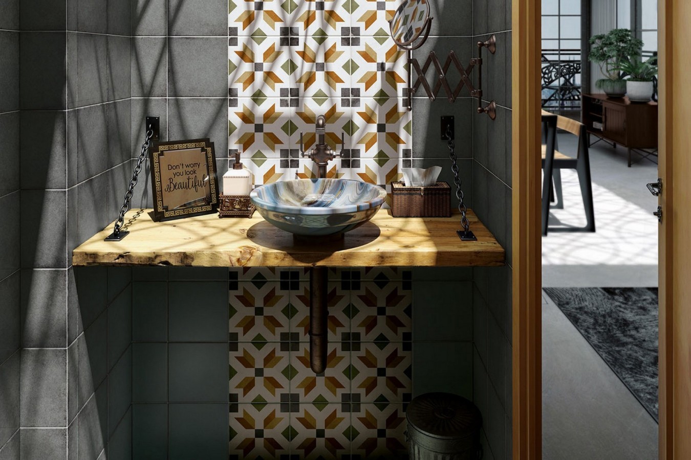  Ambiente porcelanico artnouveau_charcoalgrey_cypressgreen_empirecolor_bath