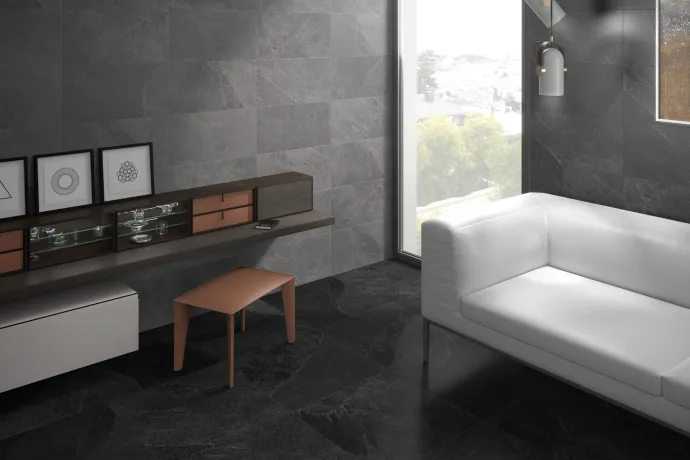 Ambiente porcelanico just black salon